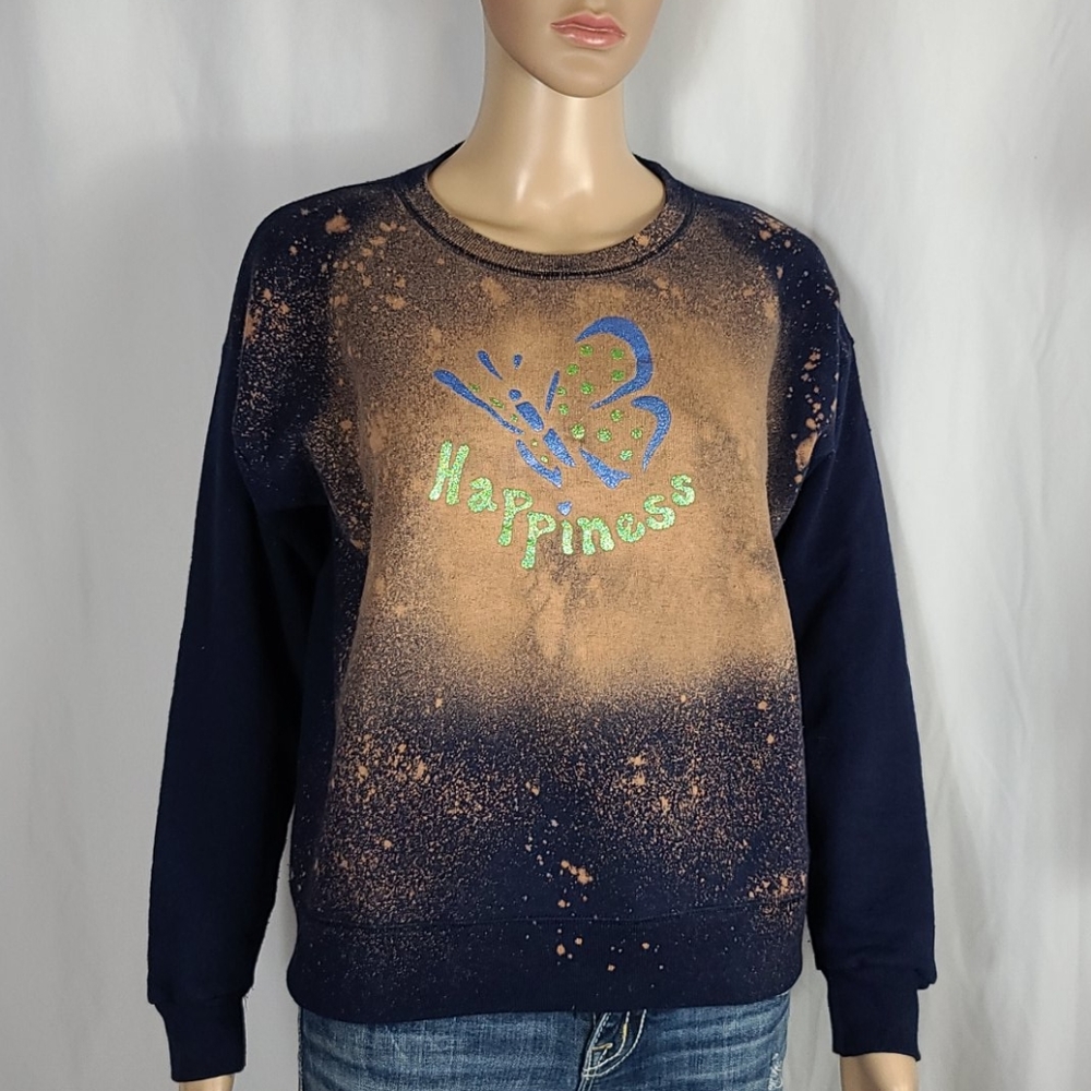 Butterfly Happiness Navy Bleached Sweater